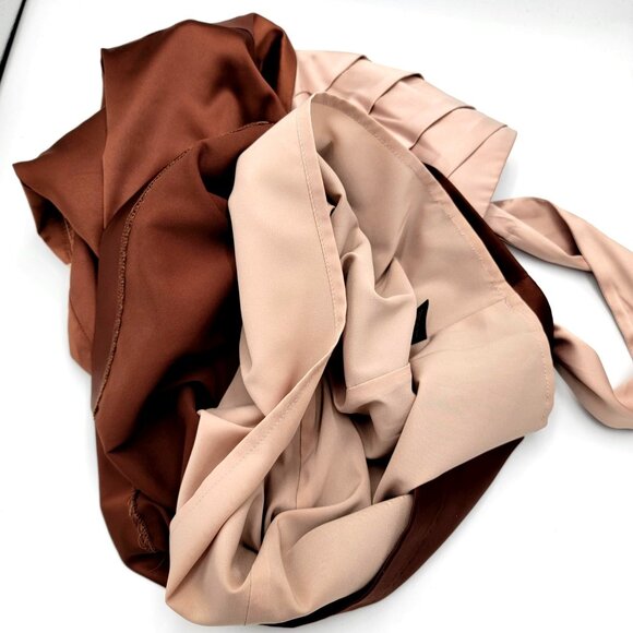 One-Shoulder Satin Midi Dress With Ruched Bodice In Blush Pink & Brown - Picture 10 of 12